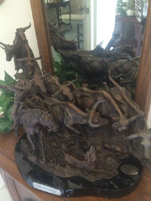 "The Crossing" - cowboy & cattle bronze statue