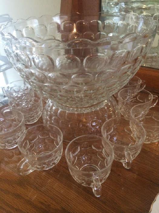 Federal glass Jubilee punch bowl with riser & 12 cups