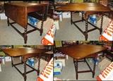 Great vintage drop leaf table—Top turns-barley twist legs