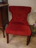 Matching Pair of red velvet Chairs with interesting design on back