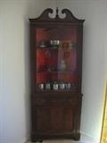 Mahogany Corner Cabinet full of Pewter