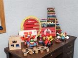 Vintage wooden toys including Noah's Ark set in original box, and antique pull toys