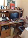 Office desk, oak office chair, printer, vintage teaching supplies