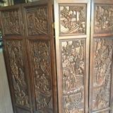 Chinese 4 panel teak wood room divider engravings tell a story~ beautiful solid piece 
