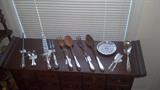 Sterling carving set, sterling and wood salad sets, and more sterling