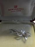 MIKIMOTO STERLING SILVER AND PEARL BROOCH