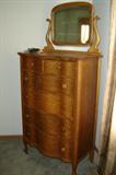 c1900 Golden Oak Serpentine-front Highboy w/Mirror