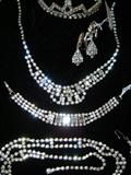 Rhinestone tiara, earrings, necklaces, bracelets and even a belt (shown at bottom) just in time for prom!