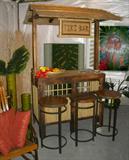 Quality indoor/outdoor tiki bar. 3 new bar stools.