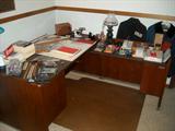 L-Shaped Desk and Office Supplies.