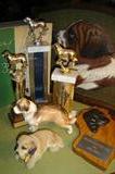 Dog trophies, figures, books, art and pictures, particularly of Saint Bernards.