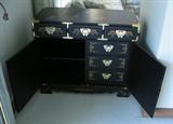Asian / Oriental motif chest with hidden inner drawers on right.