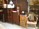 Garage is full too!  Highboy, music stand, side table, chairs, clocks, dishes