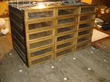 Old country store drawers: 18 glass-front drawers, often used in hardware and fabric stores.