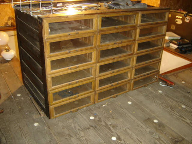 Old country store drawers: 18 glass-front drawers, often used in hardware and fabric stores.