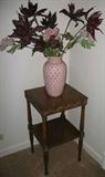 Antique plant stand and Quality Artificial Arrangement.