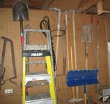 Ladder, Garden Tools, Shovels, & More.