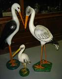 3 Paper mache storks from nursery department of stores.  (Diaper with baby doll hangs from stork's bill.)  Each stork priced separately.