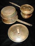 Various hand-made copper pots, zinc lined, dovetailed.