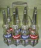 8 Standard Oil oil bottles in metal carrier (rare in this condition!)