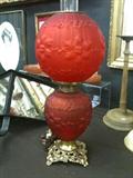 Cranberry glass Gone With The Wind kerosene lamp