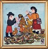 Felicinda Salazar-Venezuela, Pareja cpn Pajaros, -year-, Signed, Mixed media on Masonite, 23 1/2x19 3/4"