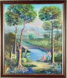 Paisaje con Matas de Coco, Charles Du Franc, -ano- Signed, Oil on Masonite, 30 3/4 x 30 3/4".