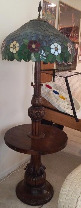 Gorgeous Lamp Table with Large Stained Glass Shade & Finial 