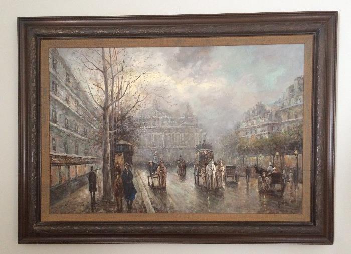 Oil on Canvas Parisian Street Scene Painting, Signed J. Gaston 