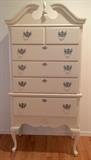 Shabby Chic White Highboy Dresser with Silvertone Hardware
