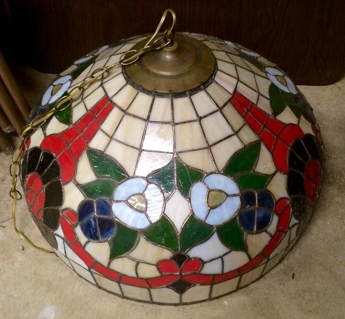Large Swag Lamp with Stained Glass Lamp Shade