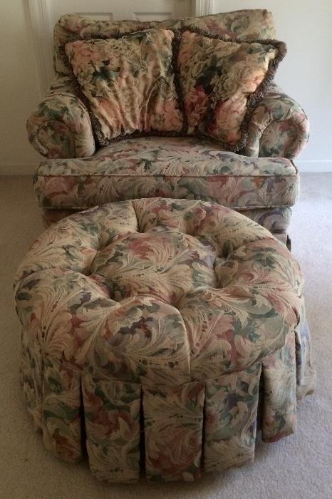 Floral Arm Chair with Matching Ottoman