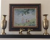 Oil on Canvas Depicting Children at a Lake by American Artist Albert Werner 