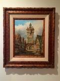 Oil on Canvas Depicting Rothenburg Clock Tower by German Artist Schöny 