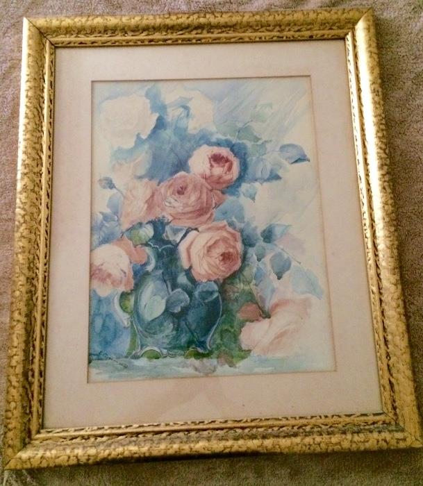 Watercolor Depicting Roses by Artist E. Greenwood