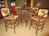 Stick Bistro Table, 42" round table, Bistro stools with arms and leather "Moose" back