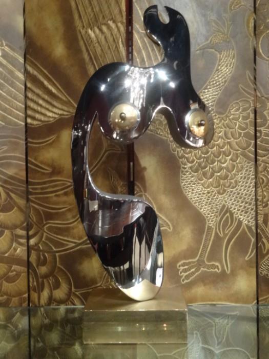 LARGE ABSTRACT CHROME SCULPTURE, FEMALE NUDE