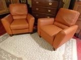 PAIR MODERN LEATHER RECLINING CLUB CHAIRS, EXCELLENT CONDITION