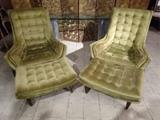 PAIR MID CENTURY MODERN 1960's VELVET ARMCHAIRS WITH OTTOMANS