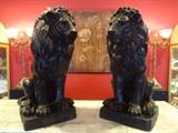 PAIR HUGE 40 INCH TALL BRONZE LION SCULPTURES