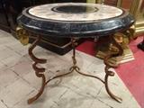 MAITLAND SMITH RAM'S HEAD MOTIF TABLE WITH INLAID MARBLE TOP