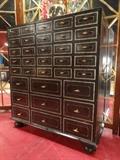 GORGEOUS MAITLAND SMITH GILT EMBOSSED LEATHER CHEST WITH 29 DRAWERS
