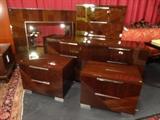 6 PC MODERN ITALIAN WOOD AND CHROME KING BEDROOM WITH BED, 2 NIGHTSTANDS, DRESSER, MIRROR, AND TALL CHEST