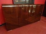 MODERN ITALIAN WOOD AND CHROME CREDENZA WITH GLOSS FINISH, 4 CABINETS
