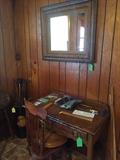Several framed mirrors - organ seat - desk