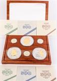 Lot #399, Coin Christopher Columbus 51 Troy Oz. Silver Set
A fantastic opportunity to invest in Silver with this Christopher Columbus Quincentenary Jubilee 500 Grain & 500 Gram “Discovery of America” Silver Proof Set. According to the enclosed letter, this official issue Silver Proof Set approved by the Christopher Columbus Quincentenary Jubilee Commission is part of a Limited Edition of only 2,500 sets worldwide. Each piece is minted in .999 pure Silver and is richly layered in pure 24K Gold. The remarkable high relief detail and exquisite mirror backgrounds are made possible only because each piece is struck three times on a powerful press. In contrast, Proof coins issued by the US Mint are struck only twice. The set consists of a total of (6) coins; (3) 500 Grain (1.041 troy oz.) .999 Silver with 24K Gold relief coins; and (3) 500 Gram (16.075 troy oz.) .999 Silver with 24K Gold relief coins. Each of the 500 grain coins are 1.5” in diameter, .13” thickness, and weigh 1.041 troy oz. 