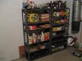 Misc cleaning supplies and shelving in garage
