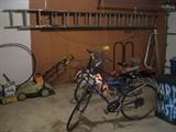 Schwinn bike, lawnmower, extension ladder etc