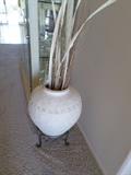 large Pot in ironm stand and reeds