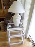 Bamboo nesting tables with lamp